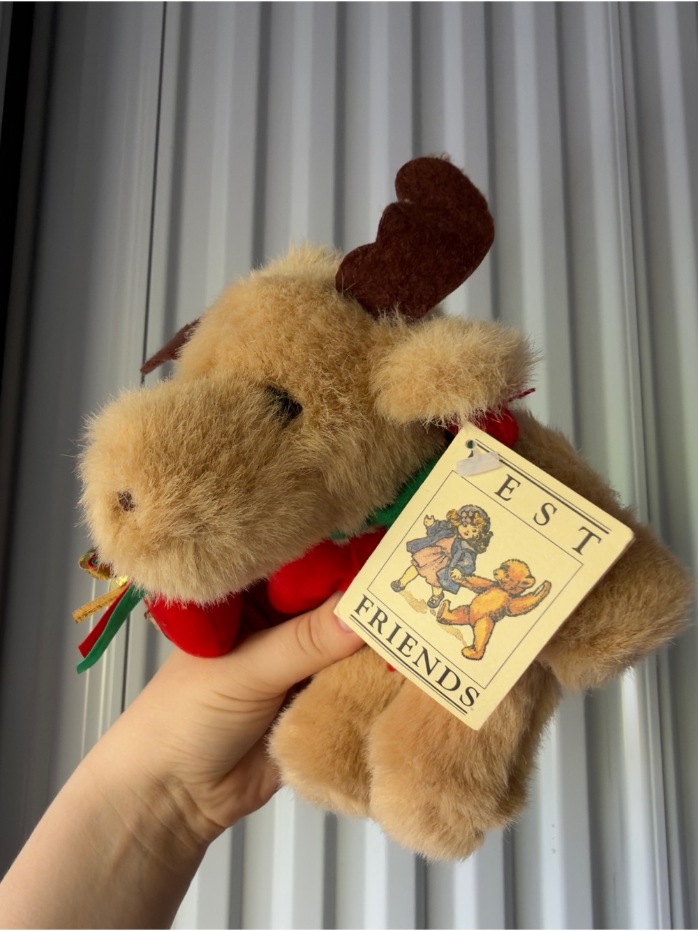 Vintage Plush Moose Reindeer Stuffed Animal Red Green Christmas Best Friends
